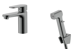 Aquatek Смеситель для раковины Ника AQ1812BGM с гигиеническим душем, оружейная сталь – фотография-1